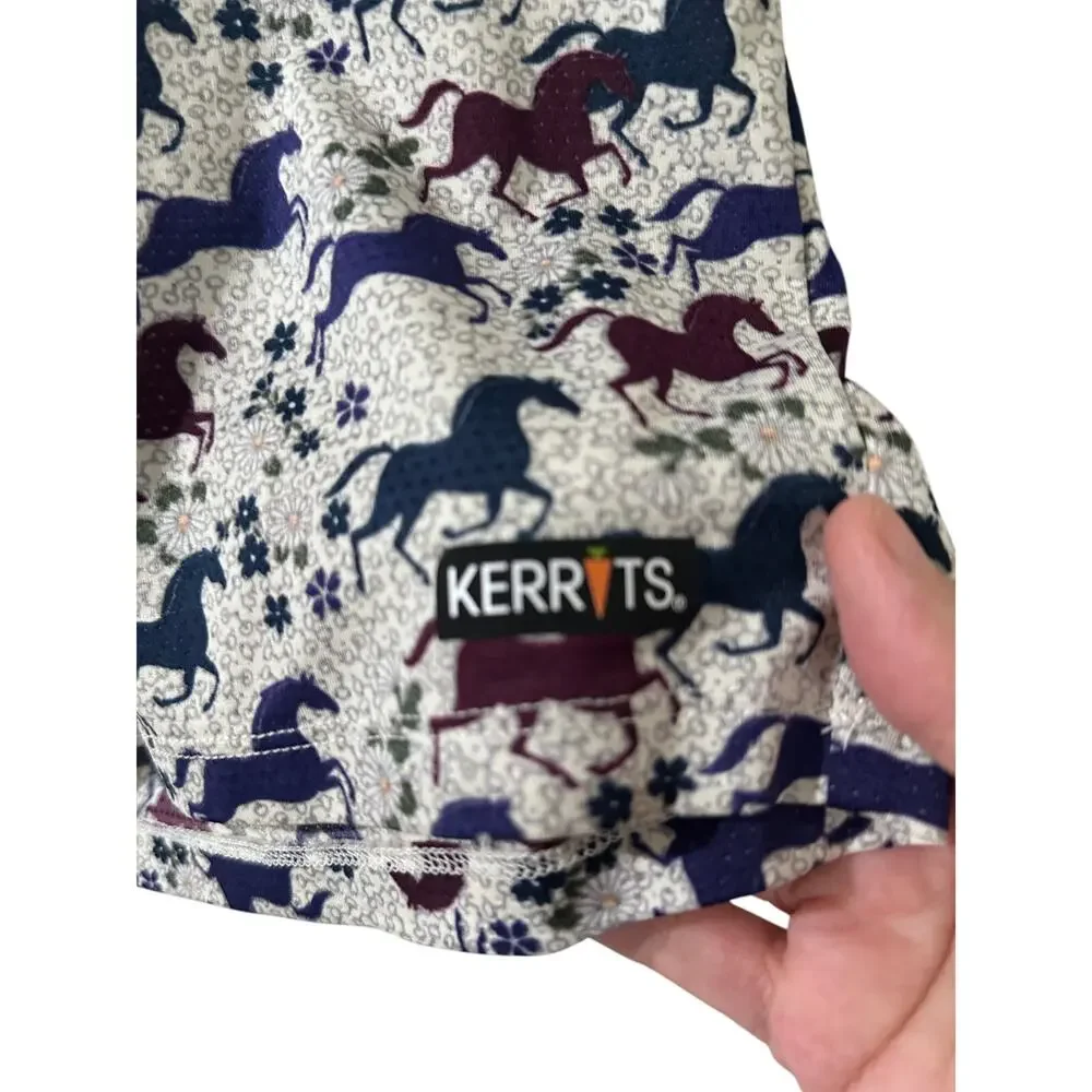 Kerrits Equestrian Horse Print Quarter Zip Performance Base Layer Top Large EUC